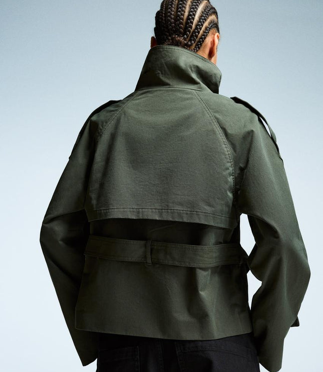 Women's Double Breasted Cropped Fall Trench Coat