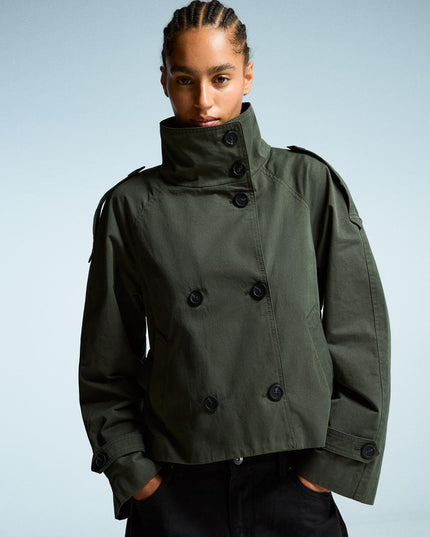 Women's Double Breasted Cropped Fall Trench Coat