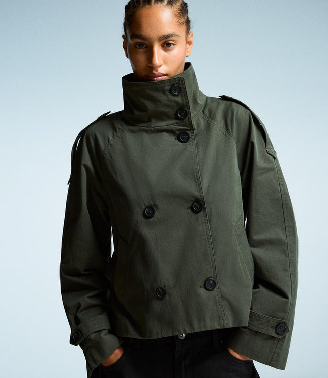 Women's Double Breasted Cropped Fall Trench Coat