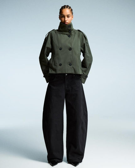 Women's Double Breasted Cropped Fall Trench Coat