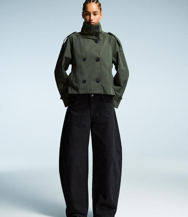 Women's Double Breasted Cropped Fall Trench Coat