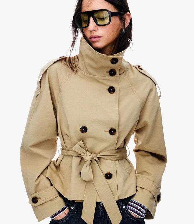 Women's Double Breasted Cropped Fall Trench Coat