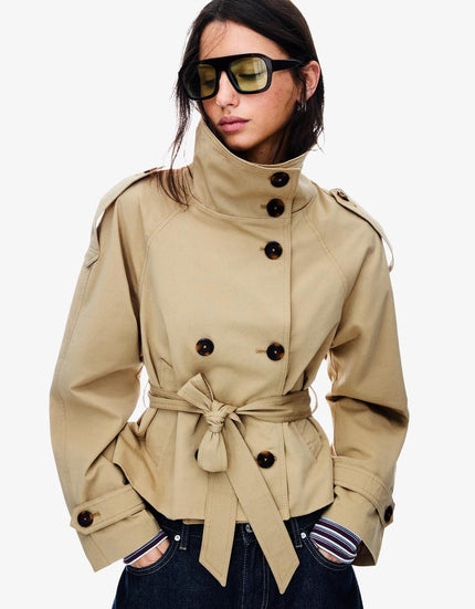 Women's Double Breasted Cropped Fall Trench Coat