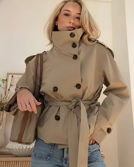 Women's Double-Breasted Stand Collar Utility Jacket