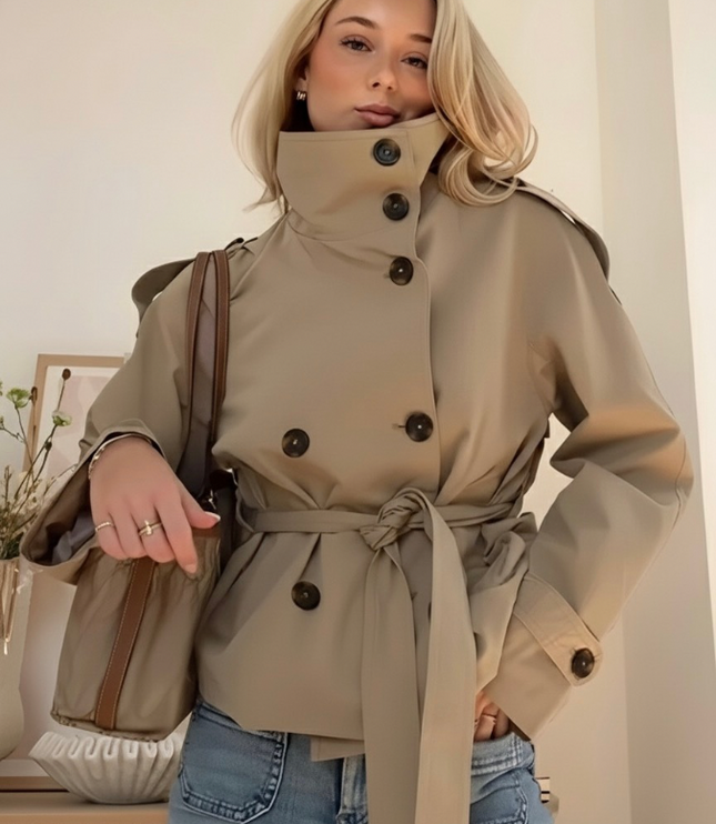 Women's Double-Breasted Stand Collar Utility Jacket