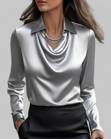 Women's Draped Cowl Neck Long Sleeve Dressy Blouse