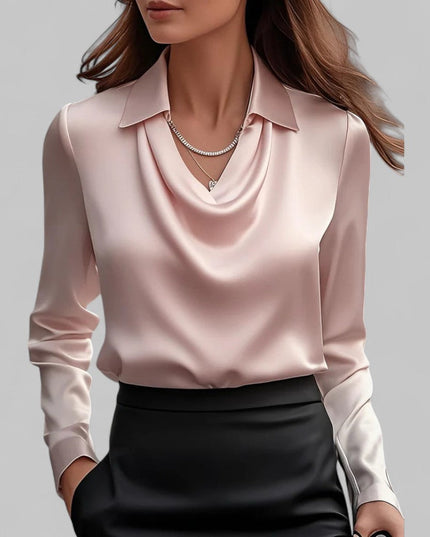 Women's Draped Cowl Neck Long Sleeve Dressy Blouse