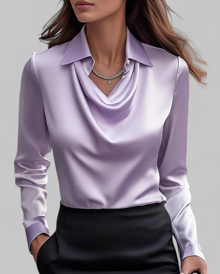 Women's Draped Cowl Neck Long Sleeve Dressy Blouse