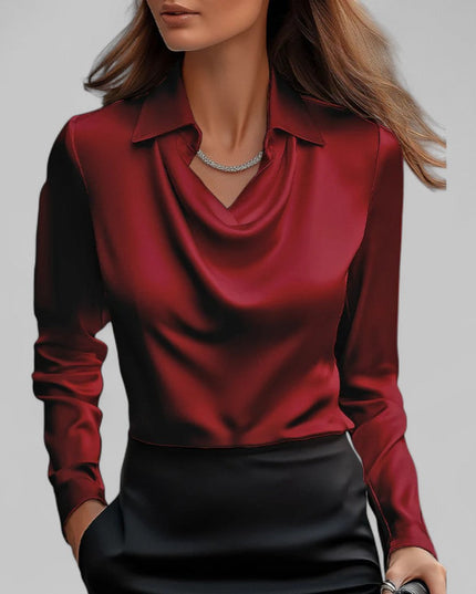 Women's Draped Cowl Neck Long Sleeve Dressy Blouse