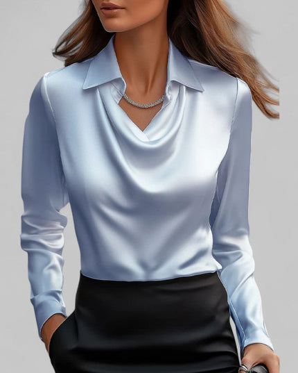 Women's Draped Cowl Neck Long Sleeve Dressy Blouse