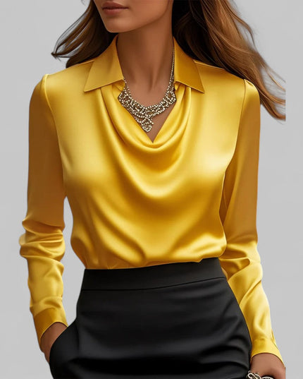 Women's Draped Cowl Neck Long Sleeve Dressy Blouse