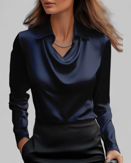 Women's Draped Cowl Neck Long Sleeve Dressy Blouse