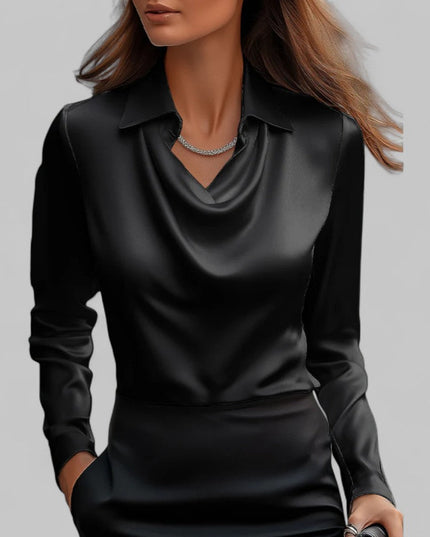 Women's Draped Cowl Neck Long Sleeve Dressy Blouse