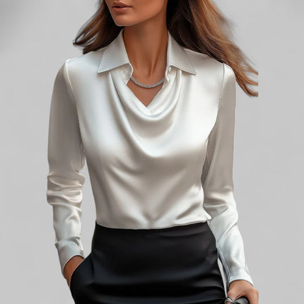 Women's Draped Cowl Neck Long Sleeve Dressy Blouse