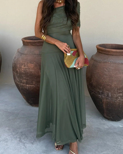 Women's Draped Maxi Dress with a One-Shoulder Neckline