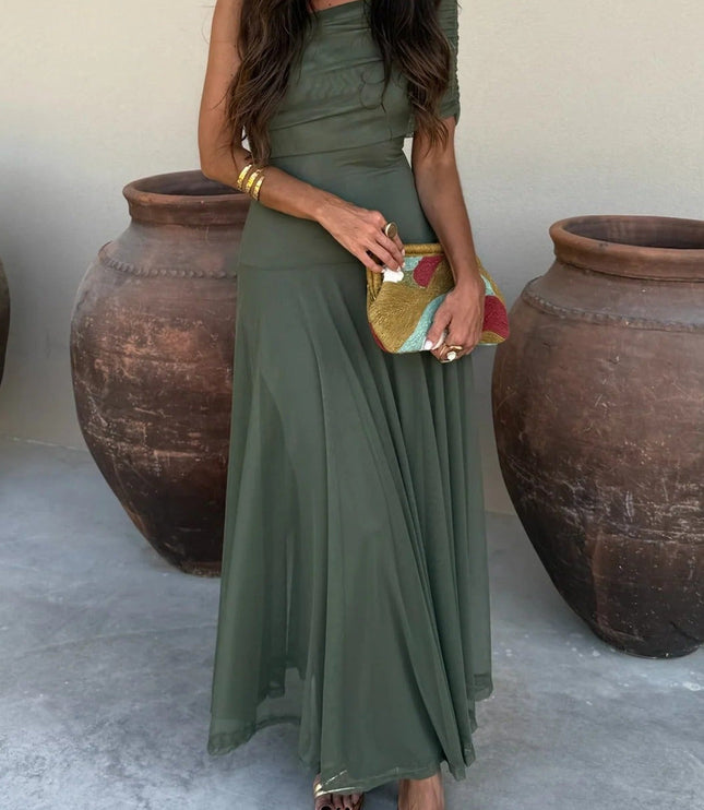 Women's Draped Maxi Dress with a One-Shoulder Neckline