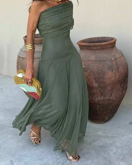 Women's Draped Maxi Dress with a One-Shoulder Neckline