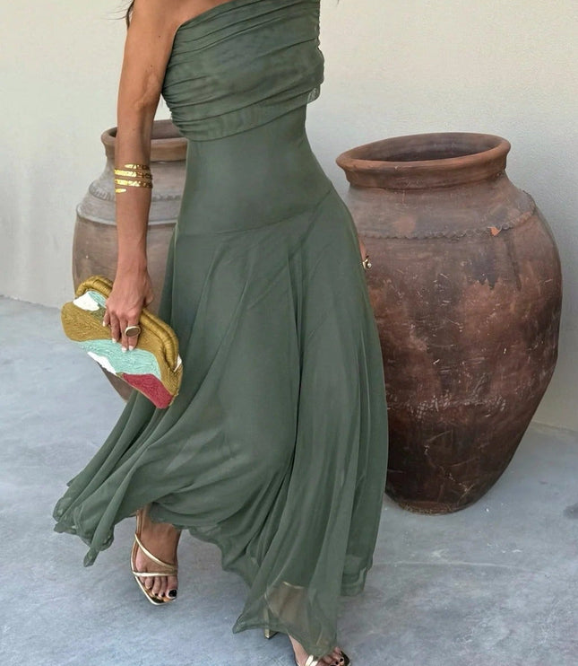 Women's Draped Maxi Dress with a One-Shoulder Neckline
