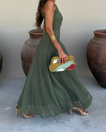 Women's Draped Maxi Dress with a One-Shoulder Neckline