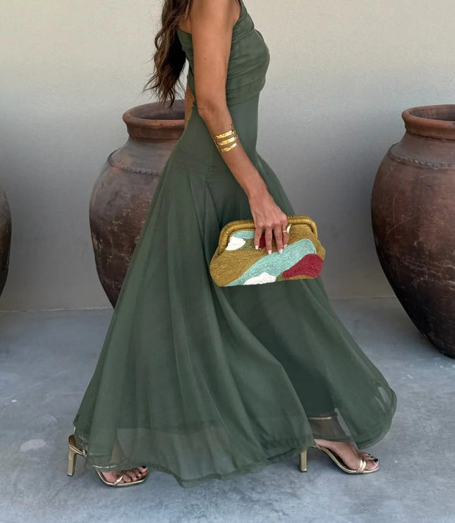 Women's Draped Maxi Dress with a One-Shoulder Neckline