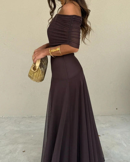 Women's Draped Maxi Dress with a One-Shoulder Neckline