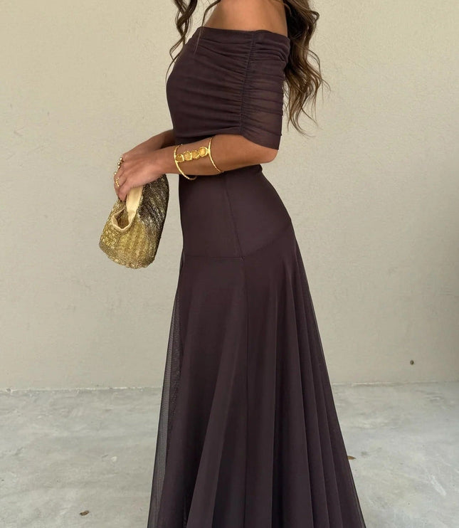 Women's Draped Maxi Dress with a One-Shoulder Neckline