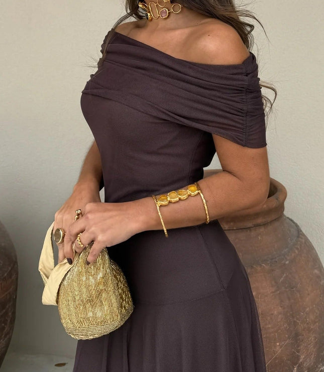 Women's Draped Maxi Dress with a One-Shoulder Neckline