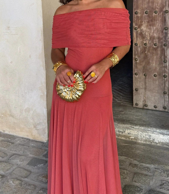 Women's Draped Maxi Dress with a One-Shoulder Neckline