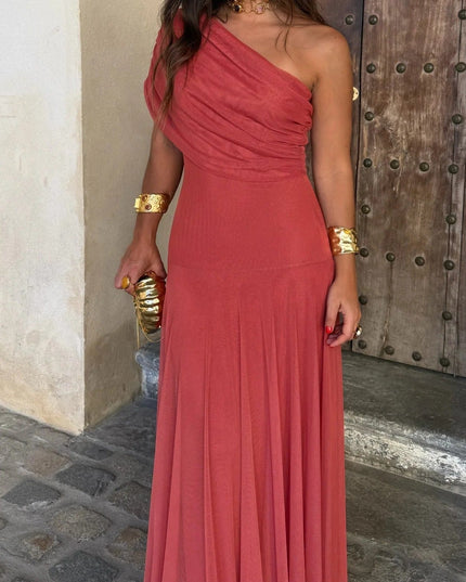 Women's Draped Maxi Dress with a One-Shoulder Neckline