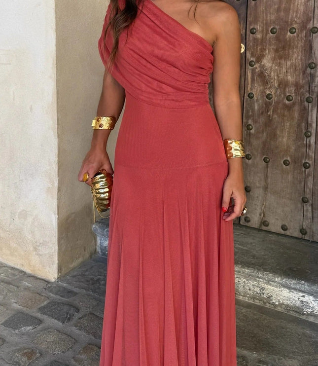 Women's Draped Maxi Dress with a One-Shoulder Neckline