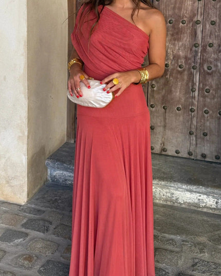 Women's Draped Maxi Dress with a One-Shoulder Neckline