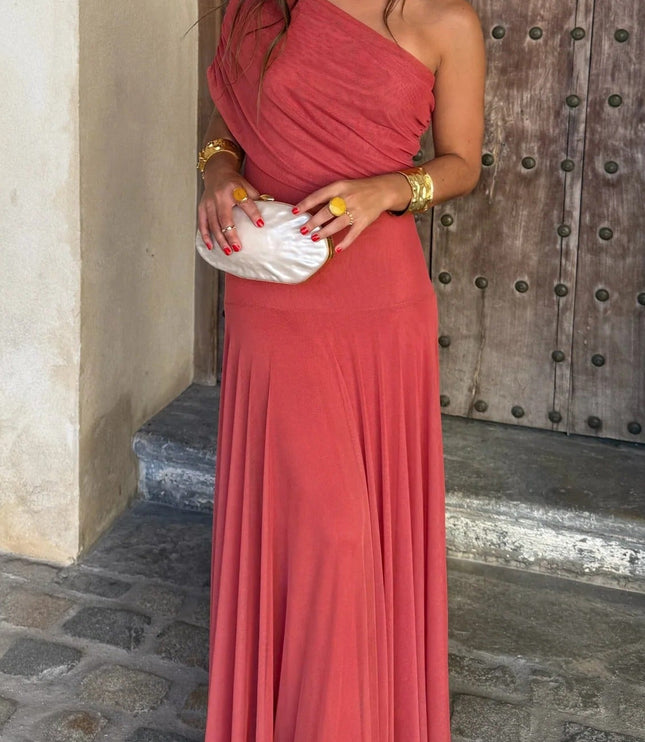 Women's Draped Maxi Dress with a One-Shoulder Neckline