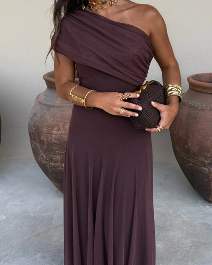Women's Draped Maxi Dress with a One-Shoulder Neckline
