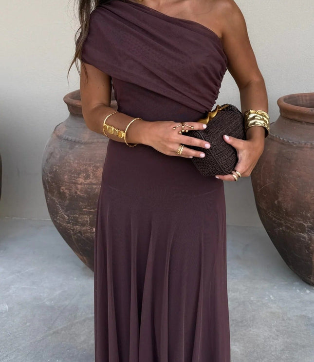 Women's Draped Maxi Dress with a One-Shoulder Neckline