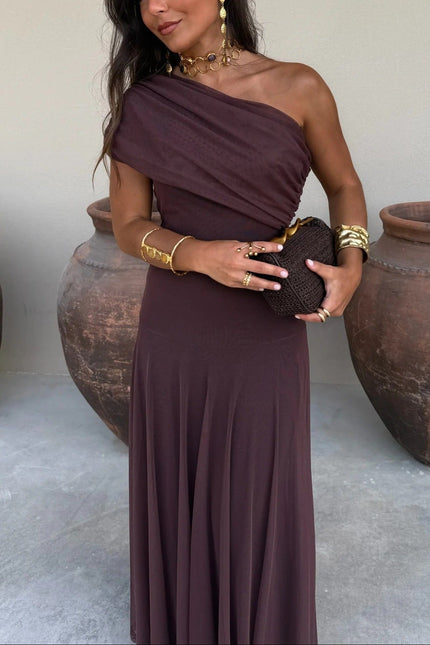 Women's Draped Maxi Dress with a One-Shoulder Neckline