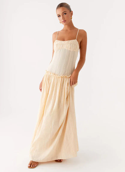 Women's Drop Waist Flowy Wedding Guest Maxi Dress