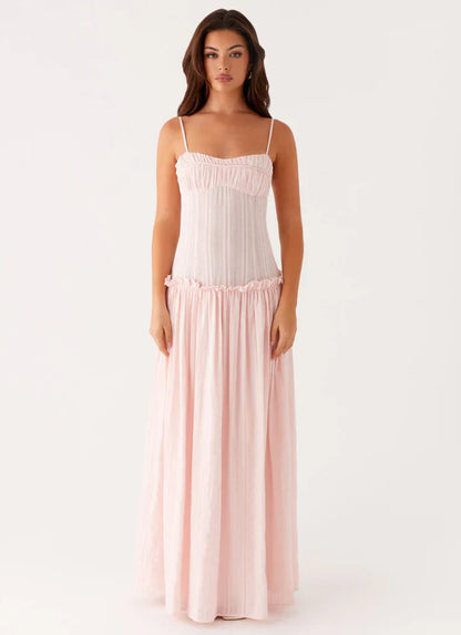 Women's Drop Waist Flowy Wedding Guest Maxi Dress