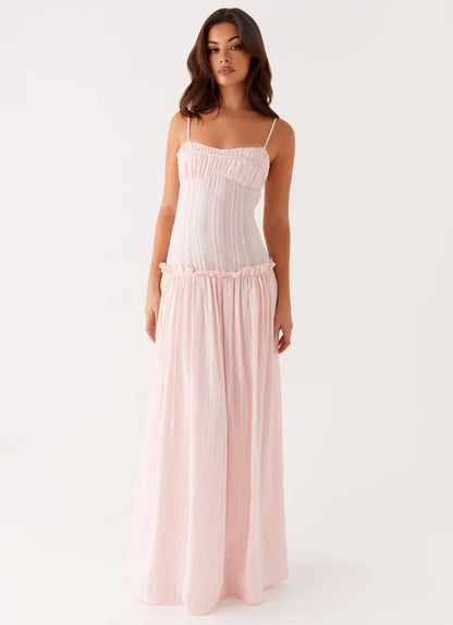 Women's Drop Waist Flowy Wedding Guest Maxi Dress