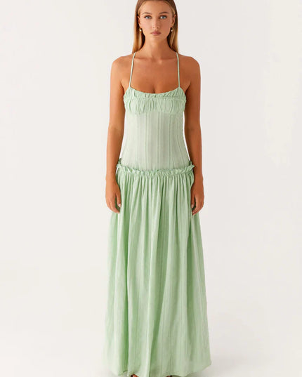 Women's Drop Waist Flowy Wedding Guest Maxi Dress