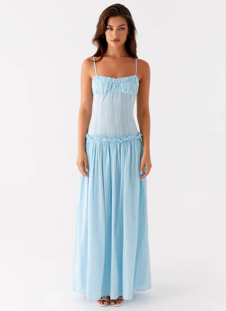 Women's Drop Waist Flowy Wedding Guest Maxi Dress