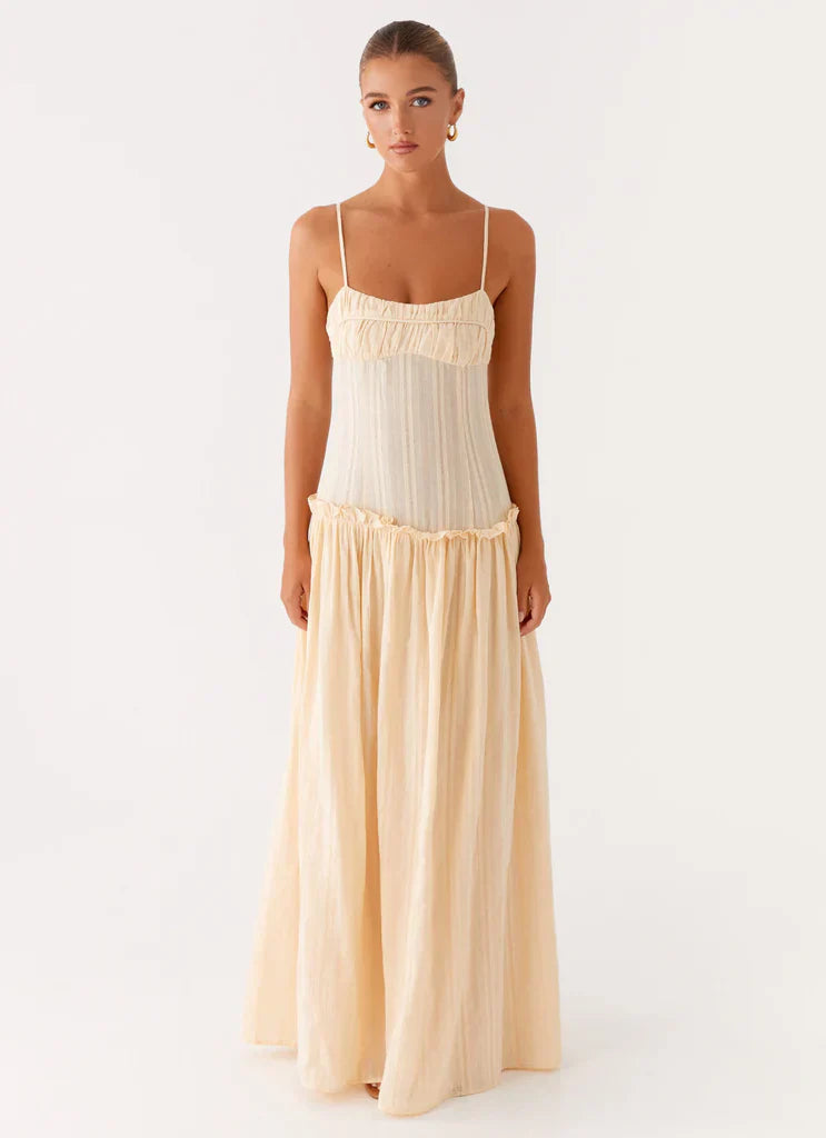 Women's Drop Waist Flowy Wedding Guest Maxi Dress