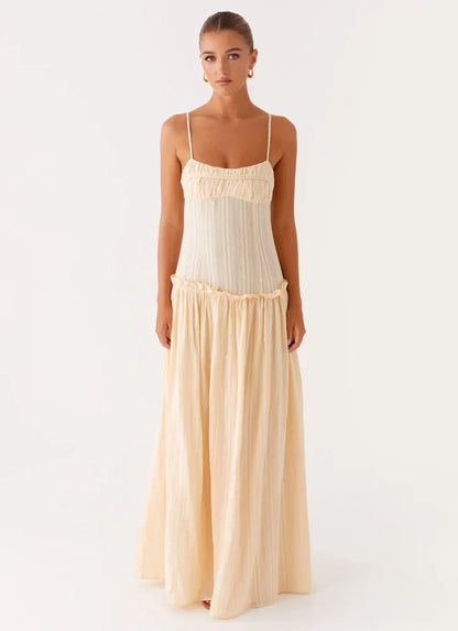 Women's Drop Waist Flowy Wedding Guest Maxi Dress