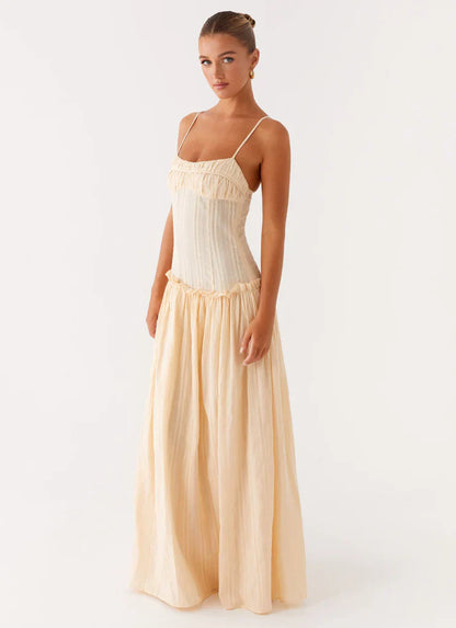 Women's Drop Waist Flowy Wedding Guest Maxi Dress