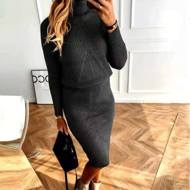 Women's Dropped-Shoulder Knit Dress with a Turtleneck Collar
