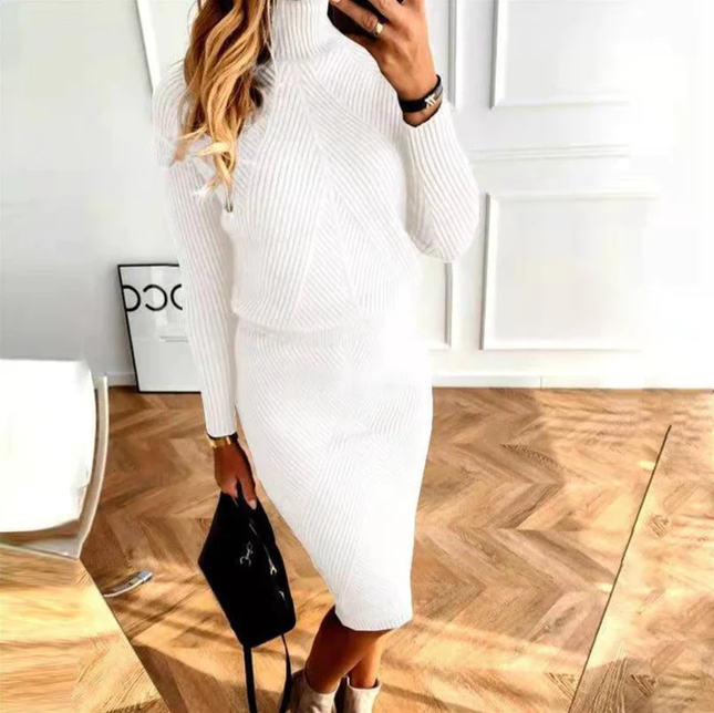 Women's Dropped-Shoulder Knit Dress with a Turtleneck Collar