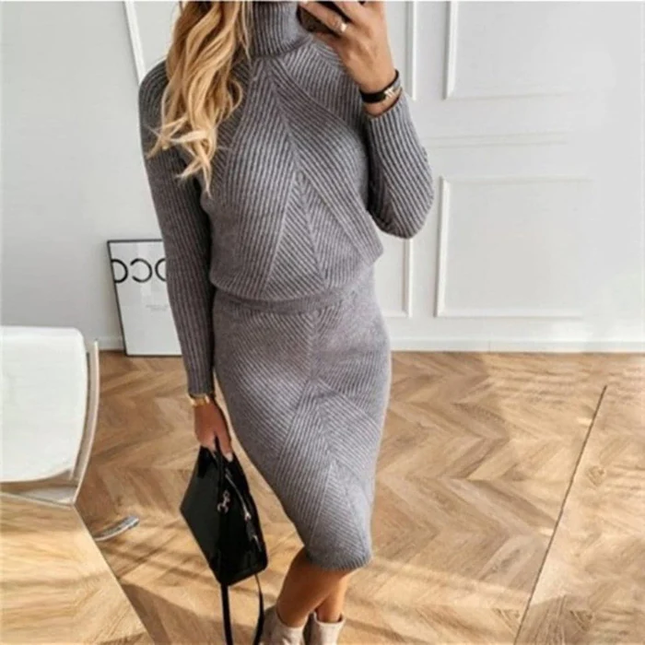 Women's Dropped-Shoulder Knit Dress with a Turtleneck Collar