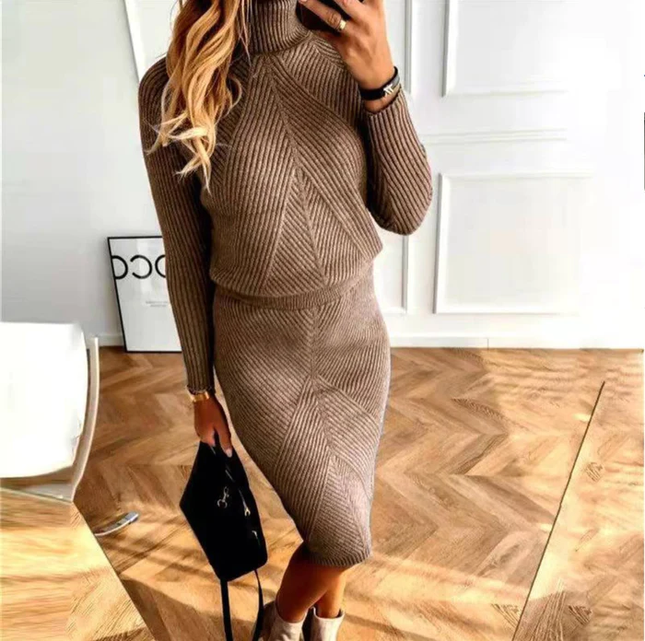 Women's Dropped-Shoulder Knit Dress with a Turtleneck Collar
