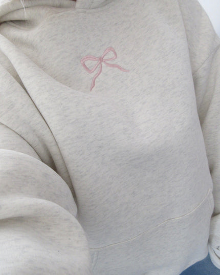 Women's Embroidered Bow Hoodie with a Floral-Lined Hood