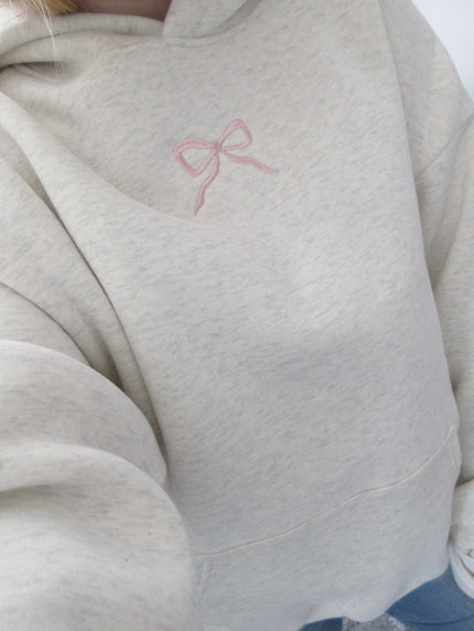 Women's Embroidered Bow Hoodie with a Floral-Lined Hood