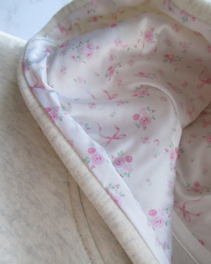 Women's Embroidered Bow Hoodie with a Floral-Lined Hood